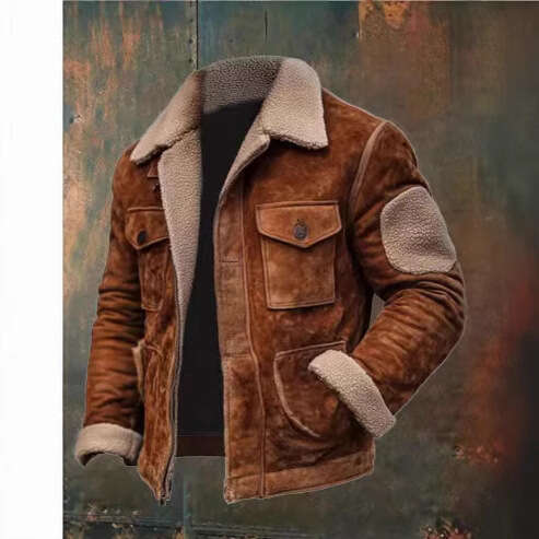 Fall/Winter 2024 Men's Coat Top With Lamb Fleece Collar Zipper Jacket For Business And Leisure