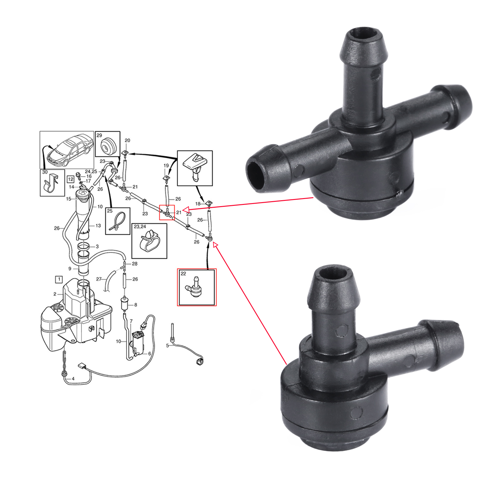 Windshield Washer Check Valve 2 Way 3 Way 31391513 for C30 C70 S40 S60 S70 S80 V50 V70 XC60 XC70 XC90 Part Number 9178897