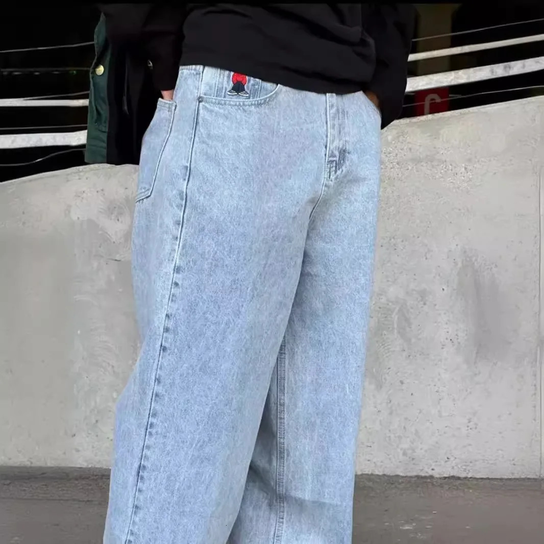 Y2K PoKAIFU High Street Hip Hop Embroidery Pattern Straight Jeans Mens fashionable casual and versatile jeans 241111