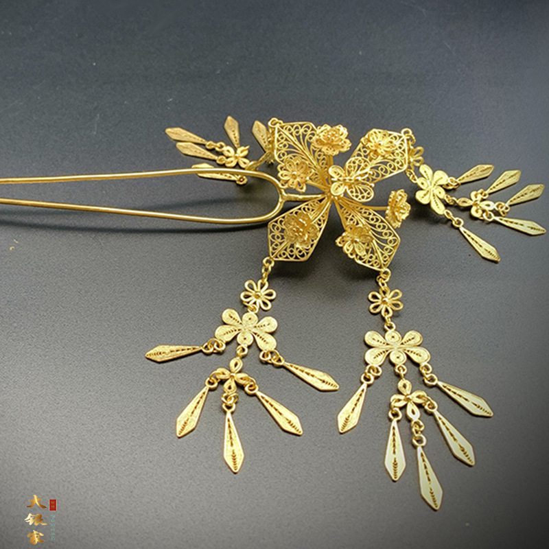 Tassel Antiquity Hair Clasp Hair Clasp Hanfu Ming Hair Accessories Hairpin Silver Plated Wedding Hairpin