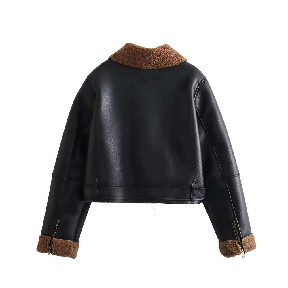 shanshi leather jacket women Women's Autumn New Collection Flip Collar Short and Velvet Motorcycle Leather Jacket