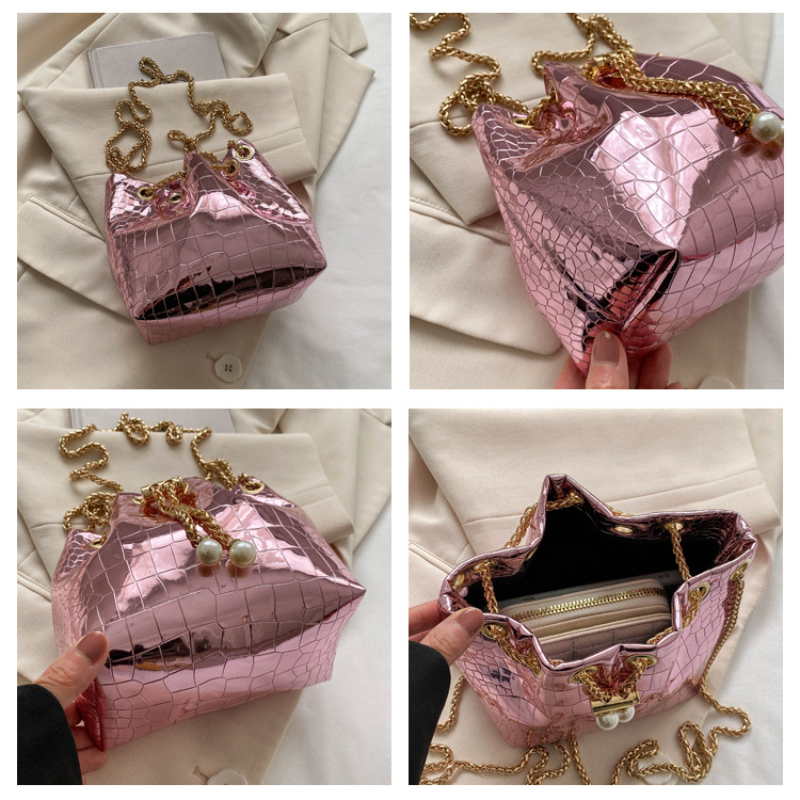2023 Trend Sequin Women Shoulder Bag Chain Crossbody Bucket Handbag Tote Female Messenger Bags for Women Ladies Designer Bag