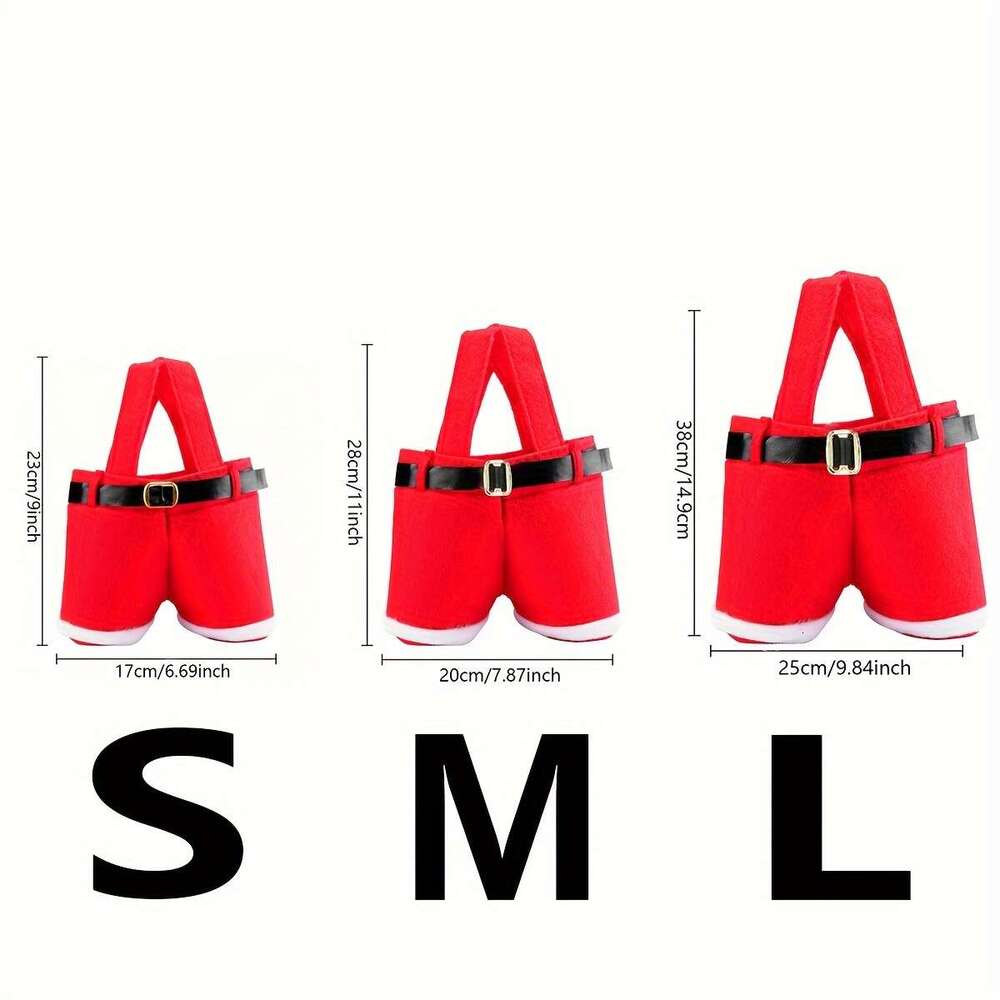 Christmas Santa Claus Shorts Gift Bag Set - Cute Polyester Christmas & New Year's Candy Bags, Red .