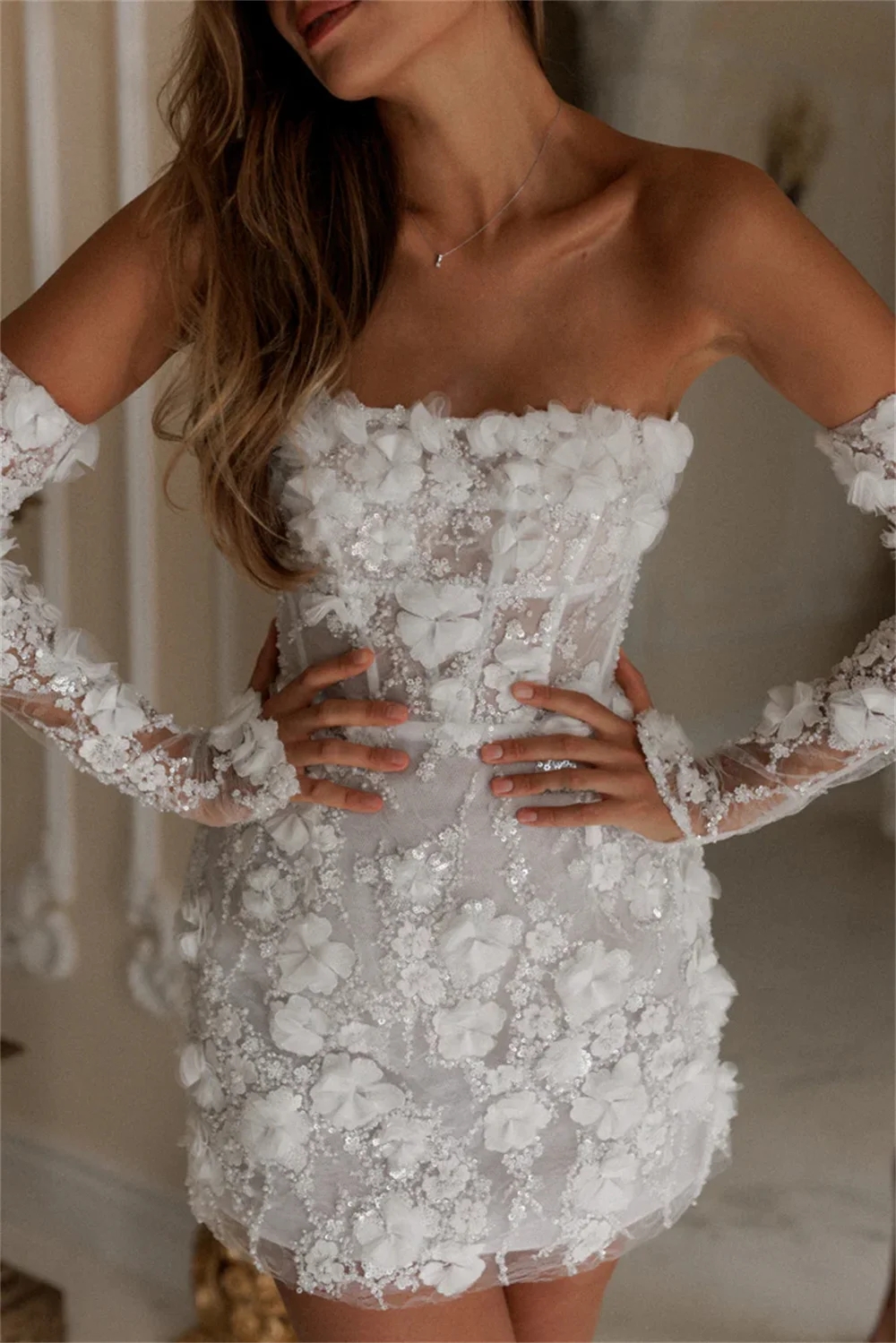 New Short Wedding Dress 2025 Strapless Flower Lace Embroidery Lace Up Bridal Party Gowns Vestido De Novias Robe De Mariage