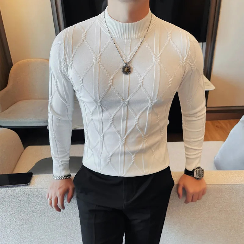 Autumn Winter Sweaters For Men High Quality Korean y Clothing Jacquard Weave Knitted Mens Sweater Casual Slim Fit Pullover 241111