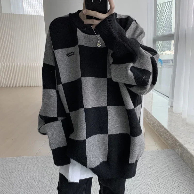 Fashion ONeck Knitted Spliced Korean Color Sweaters Mens Clothing Autumn Allmatch Casual Pullovers Loose Warm Tops 241111