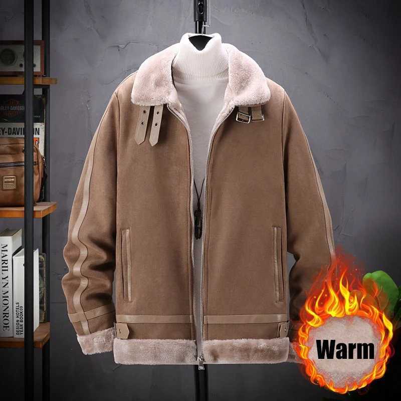 Artificial fur plush lining jacket bomber pilot flight jacket mens winter velvet jacket thick windproof truck jacket W241111