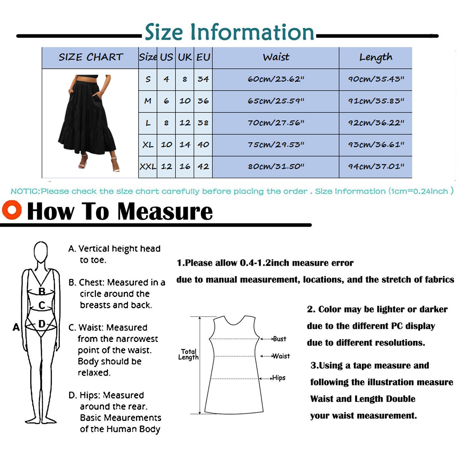 Summer Boho Long Skirts Women Elastic Waist A Line Flowy Swing Tiered Maxi Skirts Beach Ruffle A-Line Skirt With Pockets Faldas