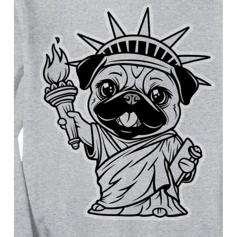 Long Sleeve Shirts for Men sweatshirt Pug Statue Of Liberty USA America Patriotic Dog Gift Sweatshirt T shirt Tee Streetwear Casual tops clothes