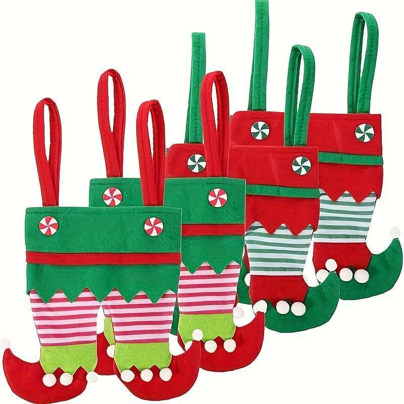 Christmas 4pcs Christmas Elf Boot Candy Bags Set - Festive Handheld Stocking Fillers for Holiday Party Decor & Gift Wrapping .