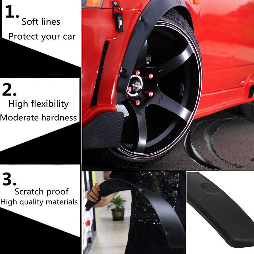 Universal 4Pcs 3.5"/90mmFlexible Car Fender Flares Extra Wide Body Wheel Arches Protector Wheel Eyebrow Fender Mudguards