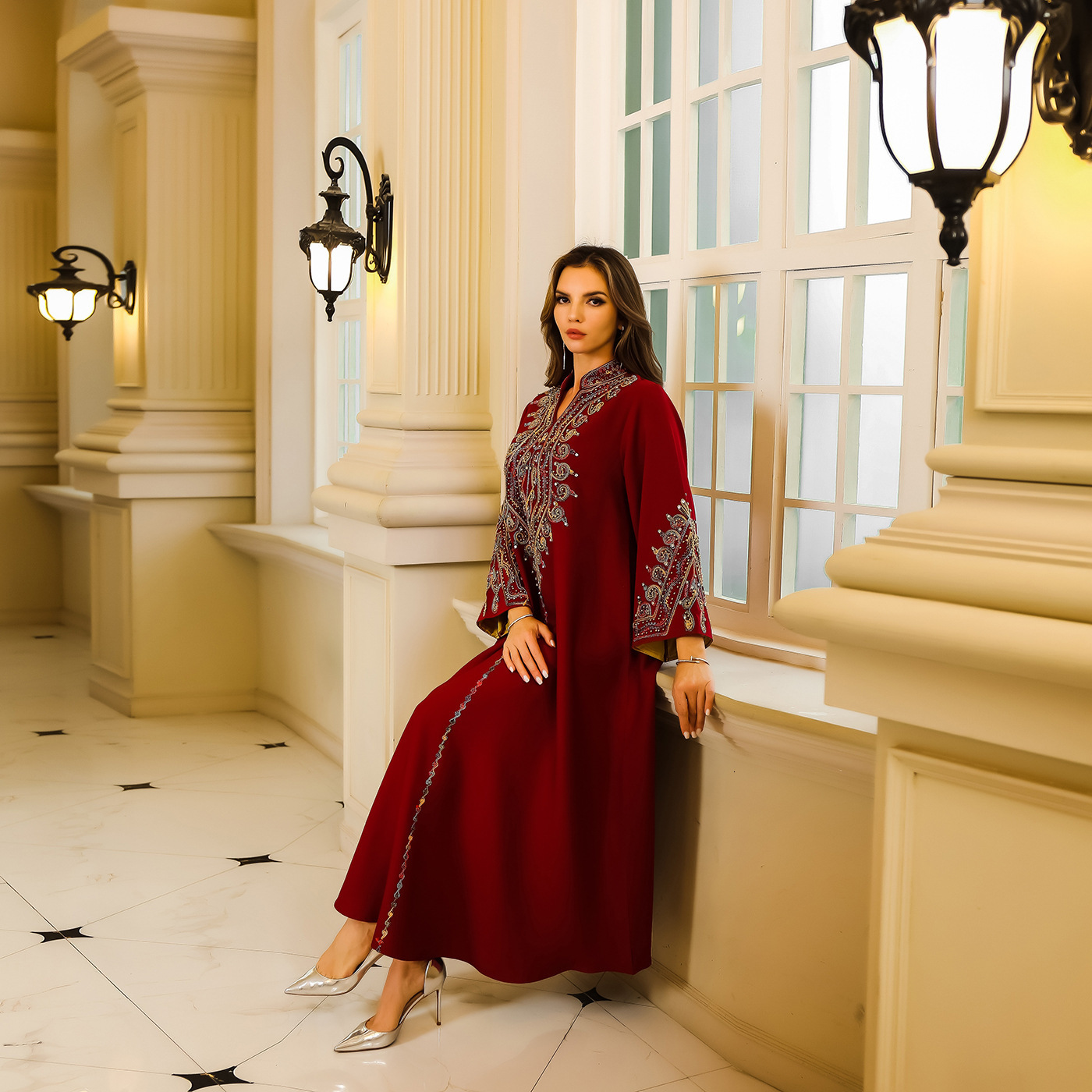 Muslim Robe Womens Dubai Abaya Rope Embroidery Womens Big Robe 241111