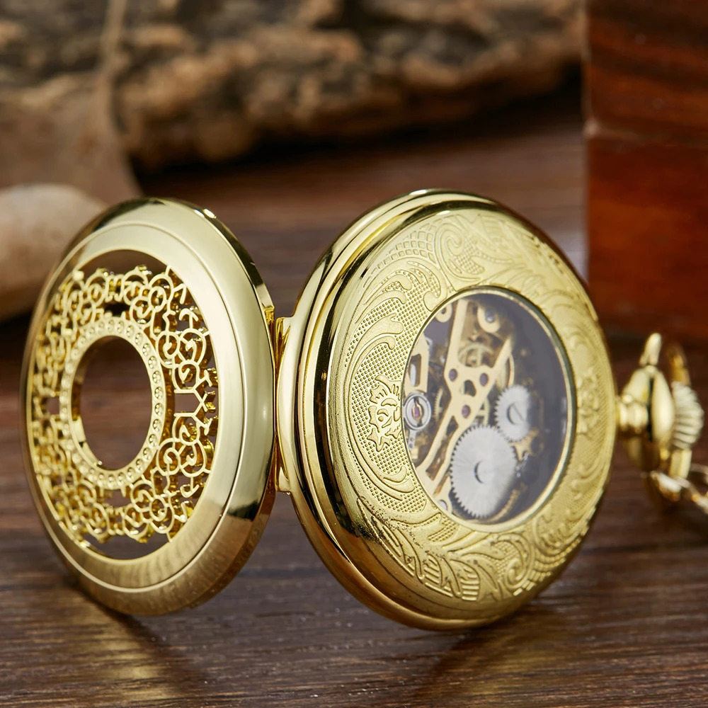 Luminous Hand Winding Mechanical Pocket Watch Pendant Bronze Classical Vintage Hollow Cover Analog for Men Watches Clock Gift 240327