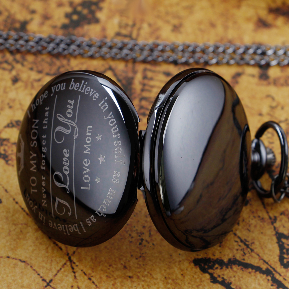 TO MY SON Literal Pocket Watch Crown Pattern I LOVE YOU Foever Flip Pocket Watches for Boy Bitthday Gift
