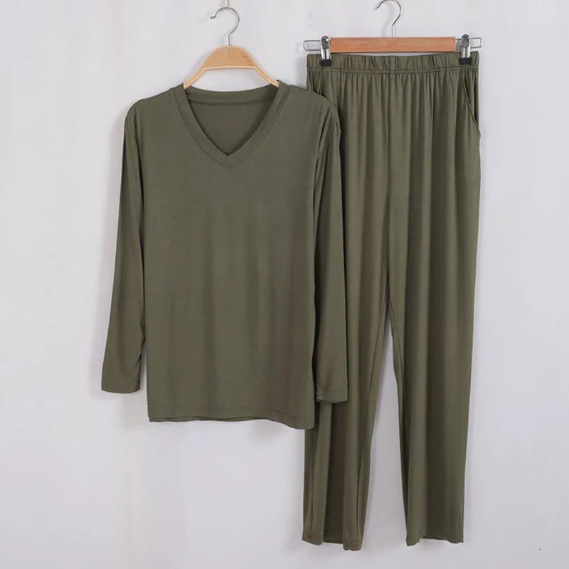 Plus Size 8XL 140KG Men Pajamas Sets V Neck Modal Long Sleeve Tops Pants Home wear Breathable Casual Soft Male Sleepwear 241111