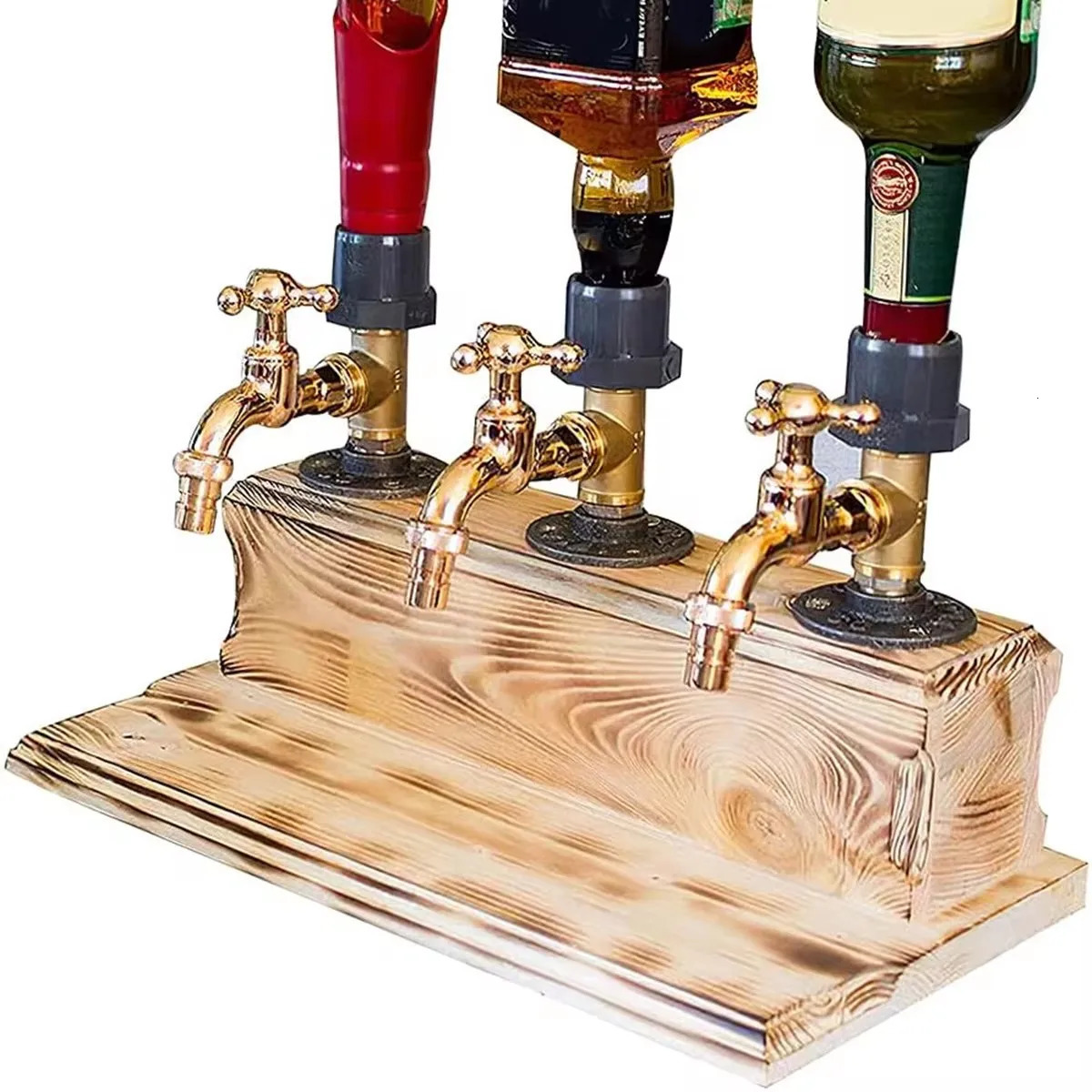 Whiskey Wood Liquor Dispenser 1-3 Head Cocktail Wine Alcohol Drink S for Fathers Day Holiday Gift Liquor Beverage Dispenser 241111
