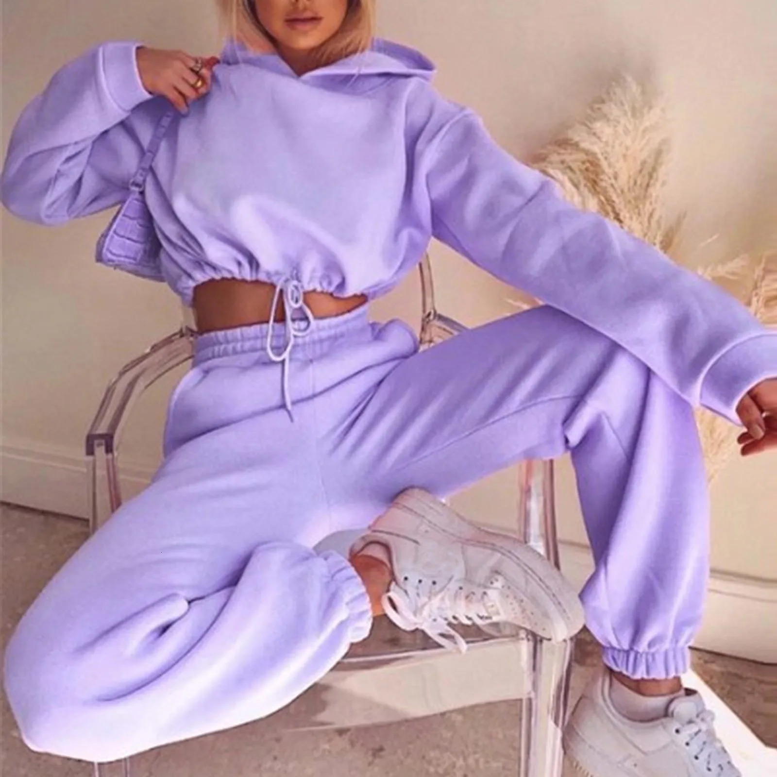 Sports Suit For Women Casual Tracksuit Solid Color Long Sleeved Hoodie Trousers Sweatershirt Sports Suit Gym Clothing Sport Set 241111