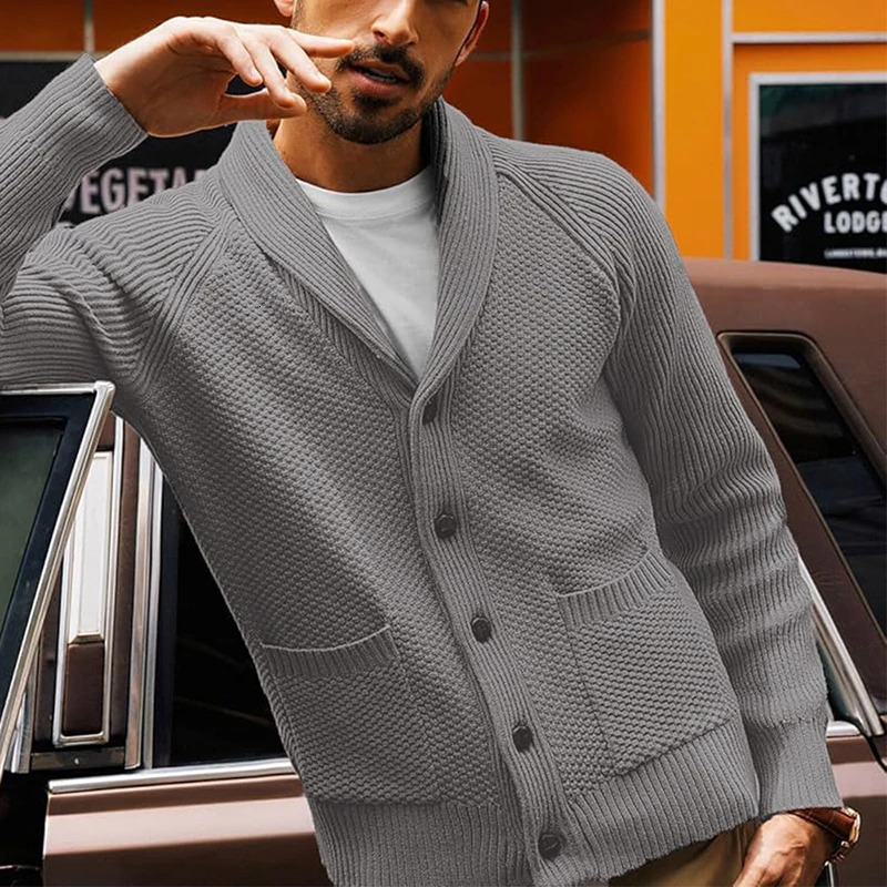 Streetwear Mens Sweater Jackets Fall Winter Casual Solid Color Button Lapel Sweatercoats For Men Knitwear Vintage Knit Cardigans 241111
