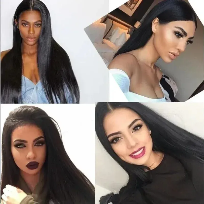 Straight 13x4 ful 30 Inch Lace Front Wigs Simulation Human Silk Synthetic Wig Long Hair Heat Resistant For Black Woman