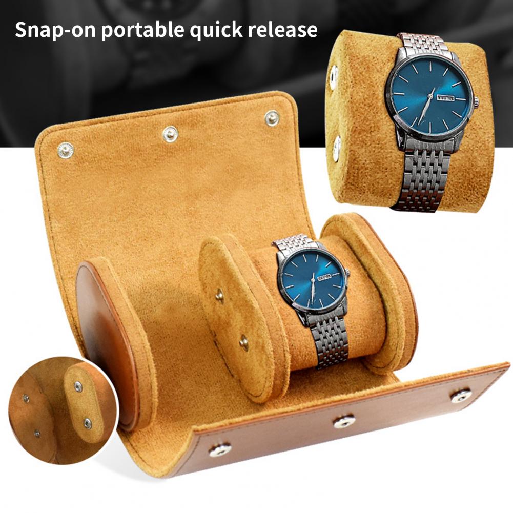 Watch Storage Box Vintage 2 Slots Magnetic Snap-type Soft Lining Protective Faux Leather Watch Roll Case Wrist Jewelry Organizer