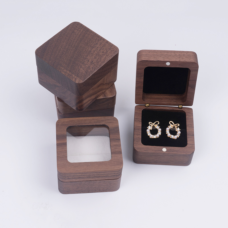 Vintage Square Wood Jewelry Box Ring Earring Bracelet Organizer Display Box Holder Wedding Anniversary Valentine's Day Gift Box