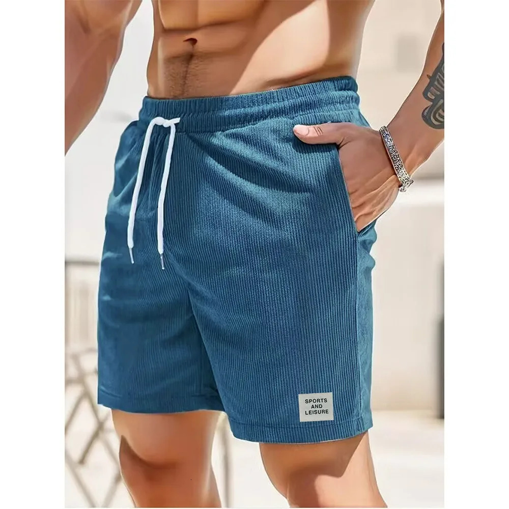 Summer Solid Color Men Corduroy Sweatpants Casual Shorts Mens Beach Basketball Short Trousers Clothing 240411