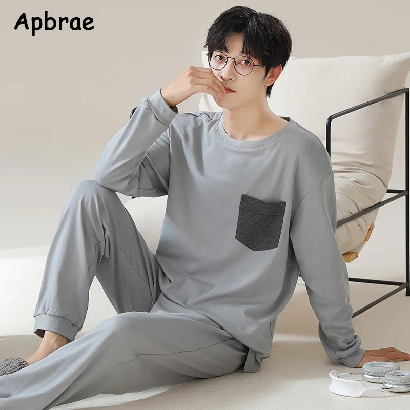 100% Pure Cotton Pajamas for Men Autumn Winter Fashion Oneck Pajama Long Sleeved Full Pants Sleepwear Plus Size L3XL Homewear 241111