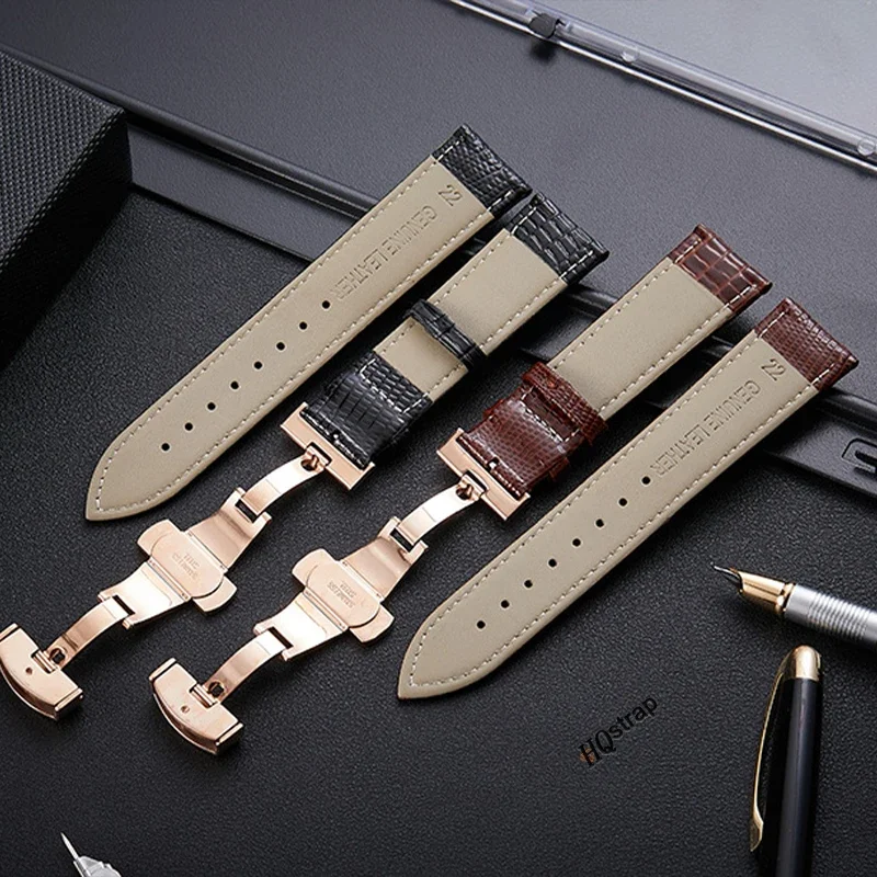 Crocodile Pattern Genuine Leather Watch Band 18mm 20mm 22mm 24mm Butterfly Buckle Wristband Man Female Strap Bracelet Belt