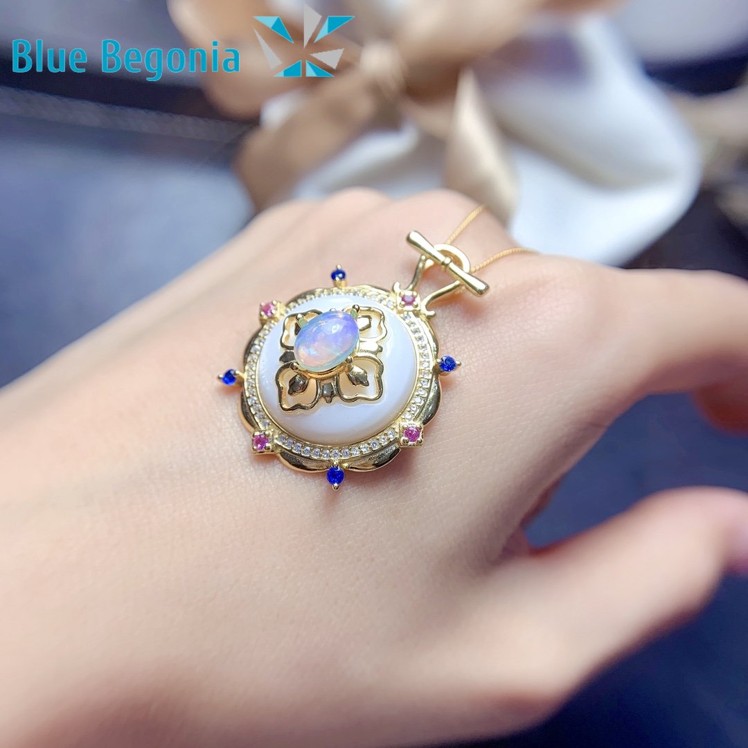 Natural Opal Pendants for Women Anniversary Gift 6*8MM Colorful Gemstones Necklaces 925 Sterling Silver Fine Jewelry