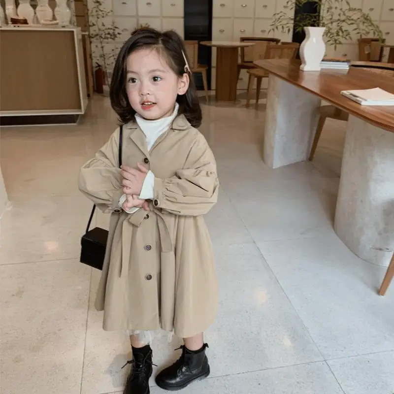 Spring Autumn Korean Fashion Children Windbreaker Jacket Kids Girls Khaki Trench Coat Outerwear Coats Princess Jackets For Girls 241111