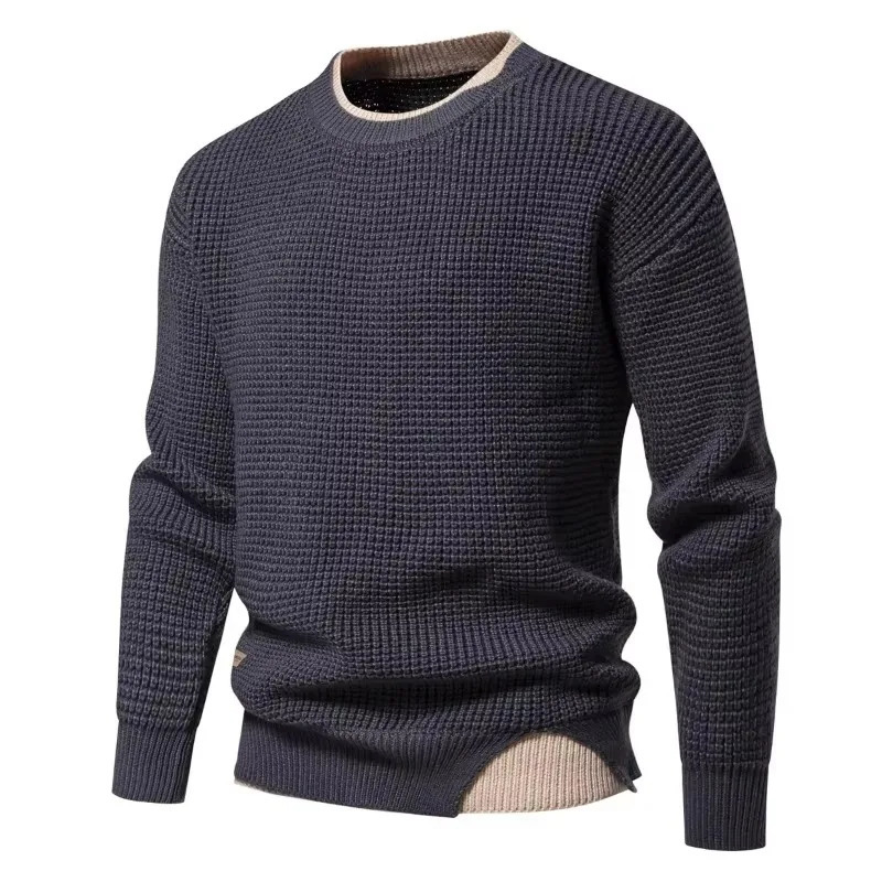 Winter Knitted Sweater Mens Round Neck Solid Color Fashionable Sweaters Thick Style Clothes 241111