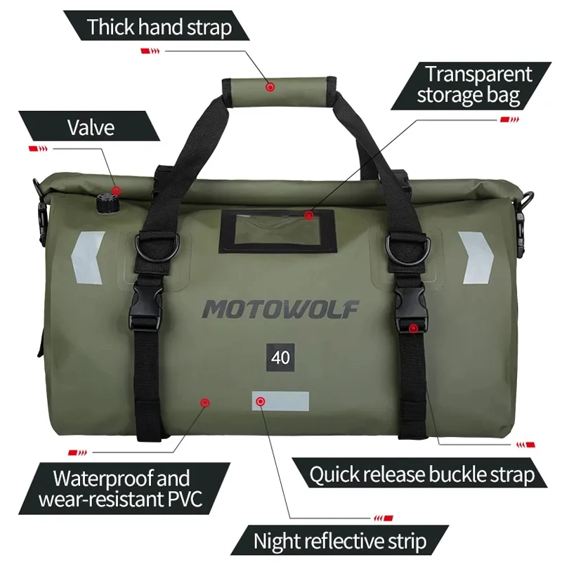Waterproof Tail Travel Outdoor Dry Roll Pack 40/66 Motorbike Lage Backpack Motorcycle Seat Bag