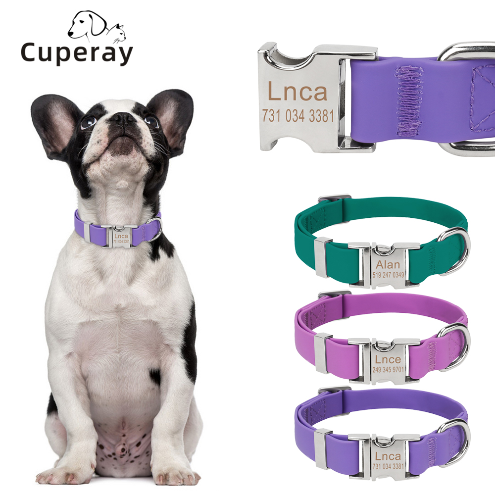 Personalized Silicone Pet Collar PVC Waterproof Adjustable Custom Dog Collar Free Engraving Name and Phone Tag Pet Accessories