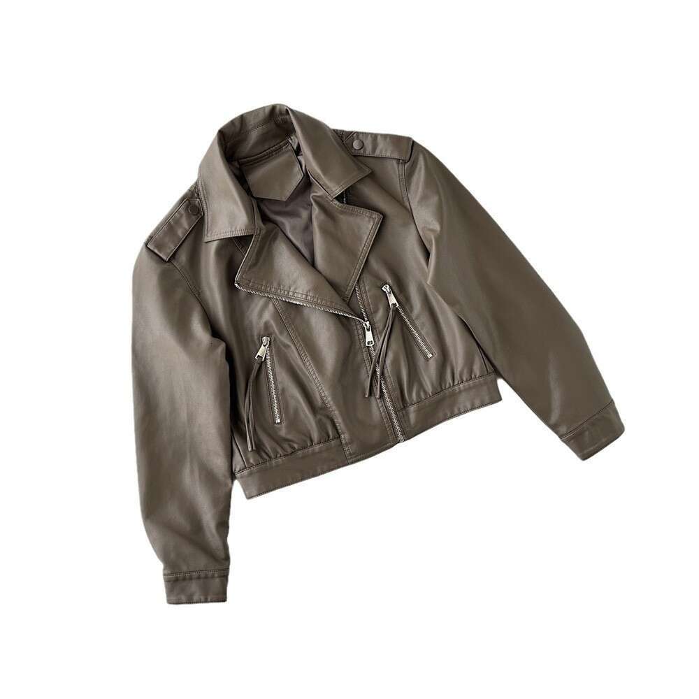 shanshi leather jacket women European style flip collar PU versatile for women's autumn motorcycle short leather jacket fashion