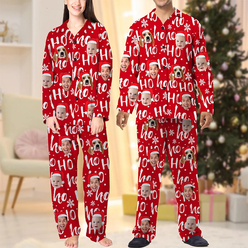 Custom Face Christmas Couple Pajama Pants Holiday Family Party Funny Gifts For WomenMen Sweatshirts 241111