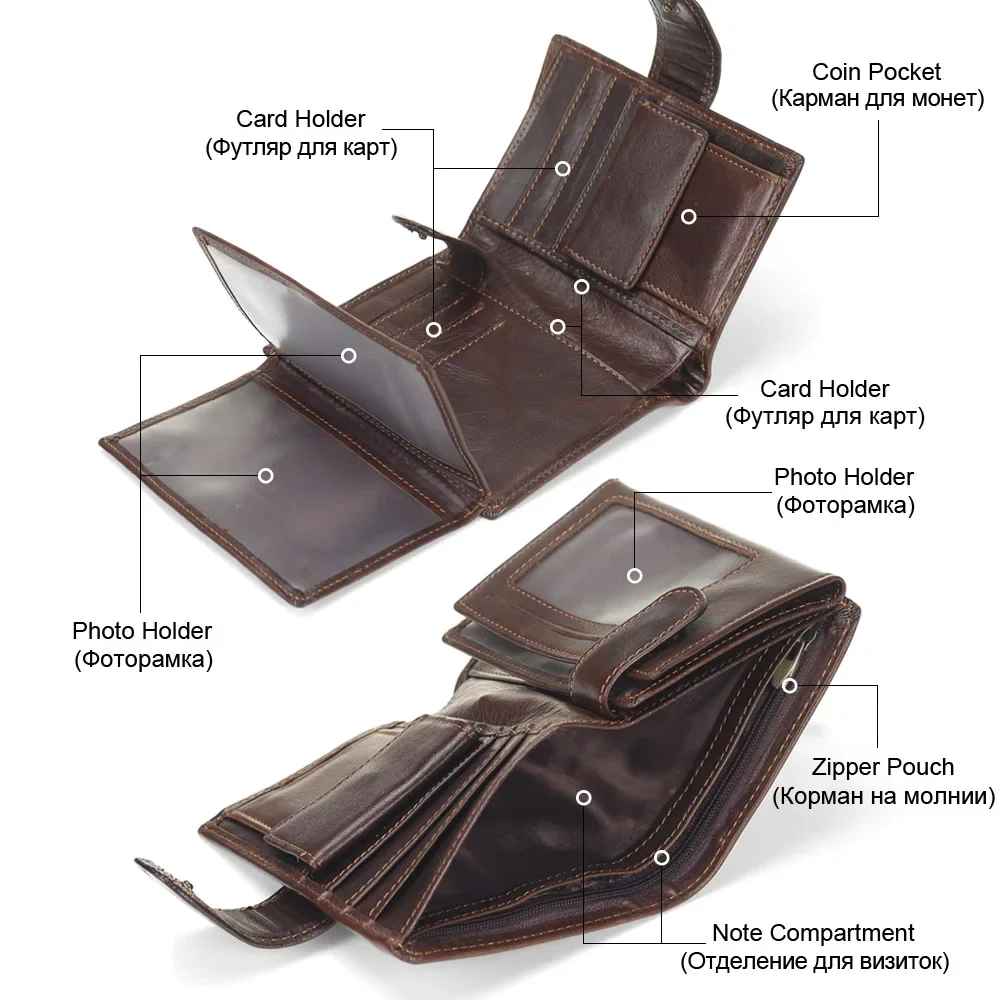 New Men Wallet Cowhide Genuine Leather Wallets Coin Purse Clutch Hasp Open Top Quality Retro Short Wallet