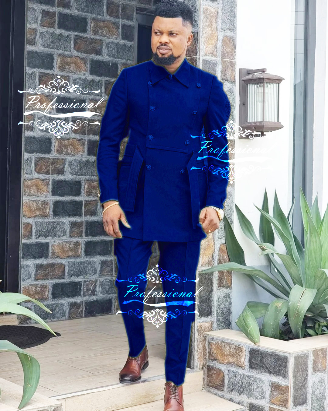 Grey High Neck Men Suits 2 Pieces Palace Handsome Wedding Suits Fit Slim Formal Casual Prom Double Breasted Coat+Pants Tailored