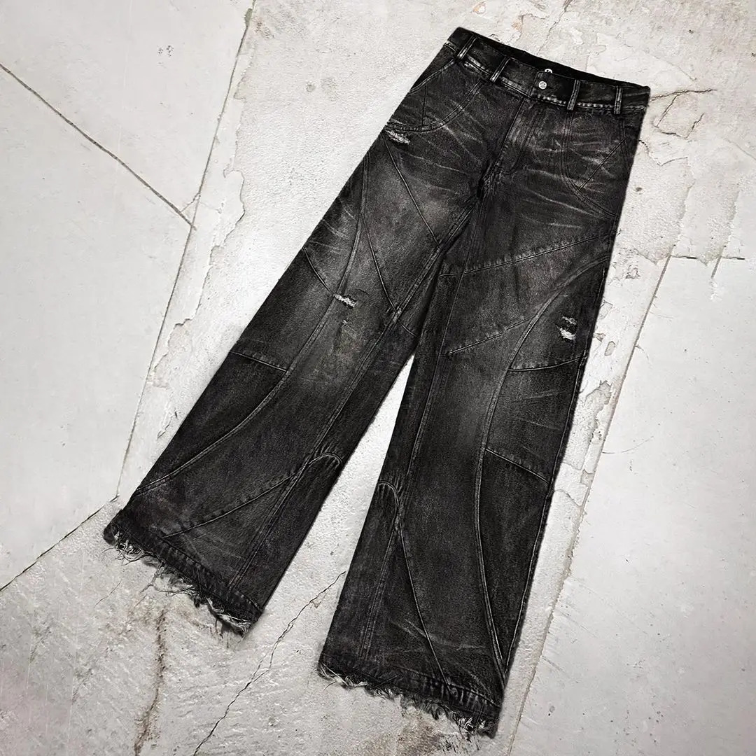 Streetwear Fashion Y2K Gothic Bag Jeans Mens Wear Casual Punk Retro Jeans Harajuku High Waist Wide Leg Pants 241108
