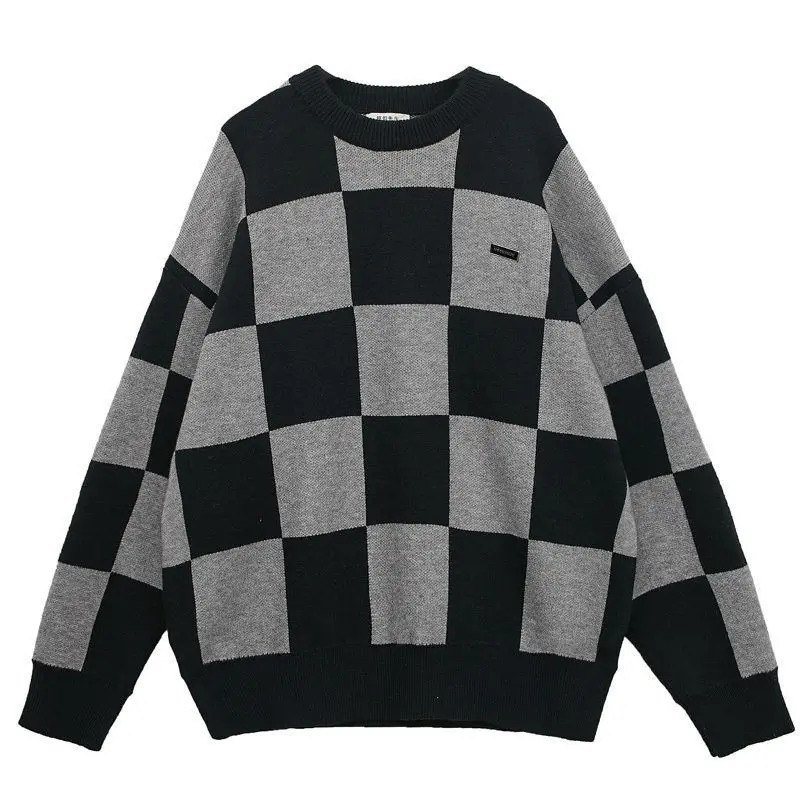 Fashion ONeck Knitted Spliced Korean Color Sweaters Mens Clothing Autumn Allmatch Casual Pullovers Loose Warm Tops 241111