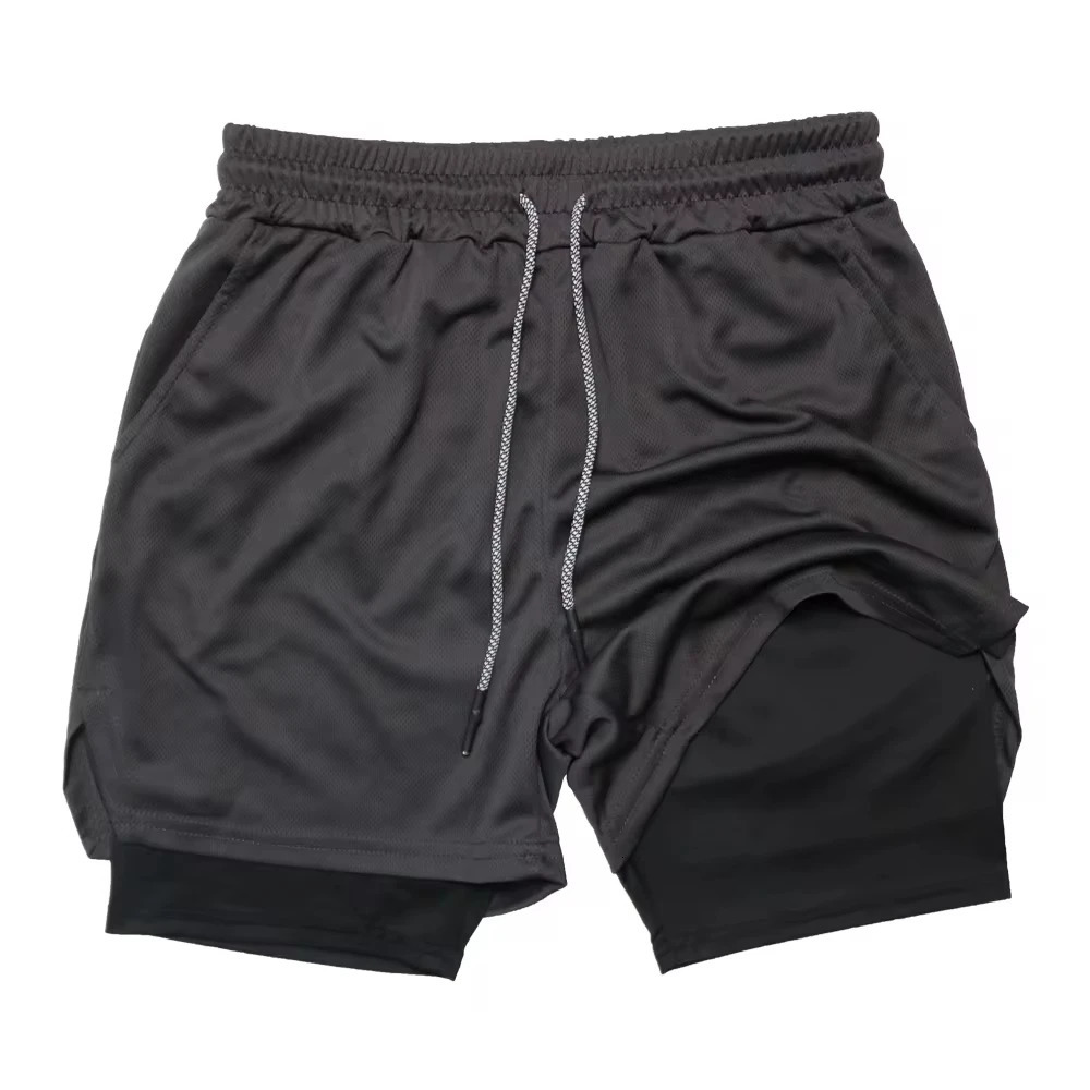 Mens double-layer fitness shorts mens fitness gym training 2-in-1 sports shorts quick drying exercise jogging double-layer summer 241111