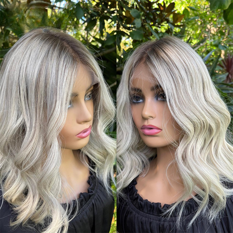 Free shipping Brazilian Short Bob 13x4 Frontal Human Hair Wigs Blonde Ombre Body Wave HD Transparent Lace Front Wavys Synthetic Closure Wig for Women