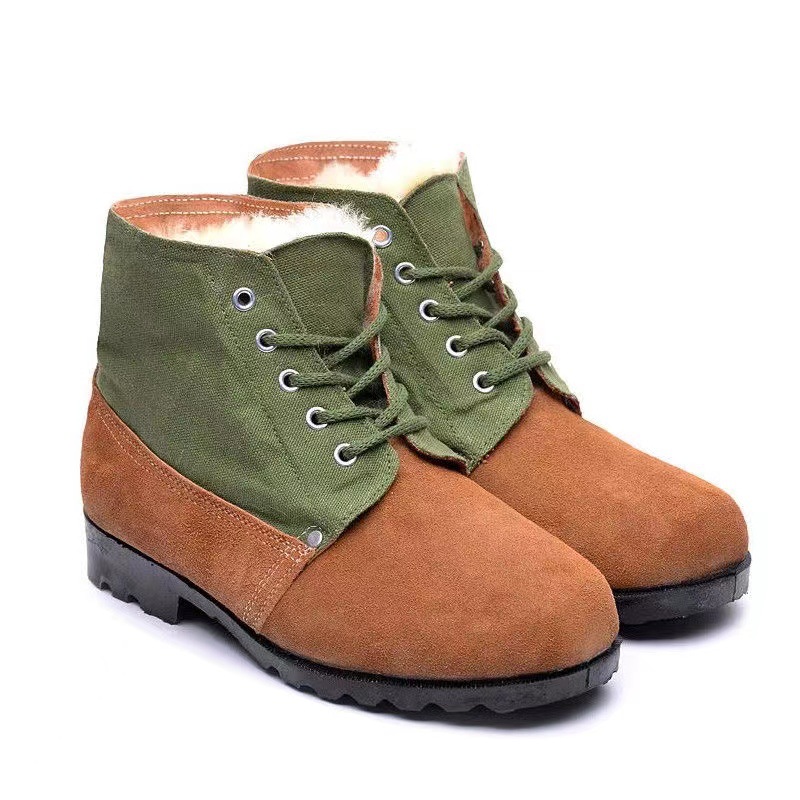 Men's Large-sized Wool Big Head Thick Green Snow Boots.