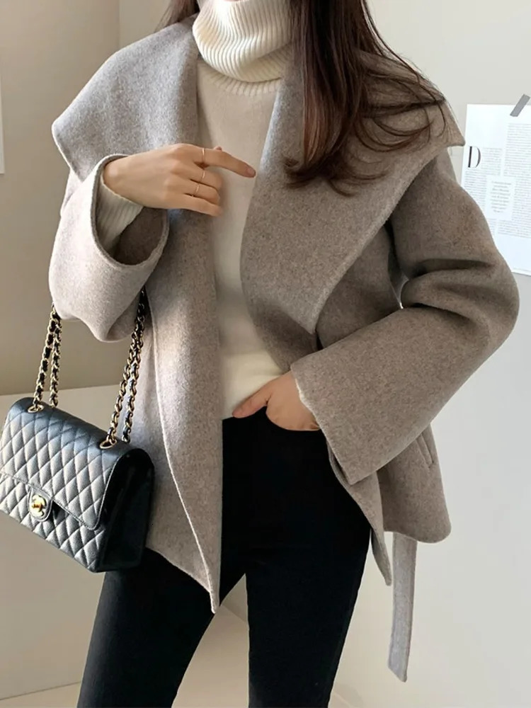 Big collar long sleeved double-sided cashmere coat lace dress womens winter wool coat 2024 autumn item 16O2400 241111