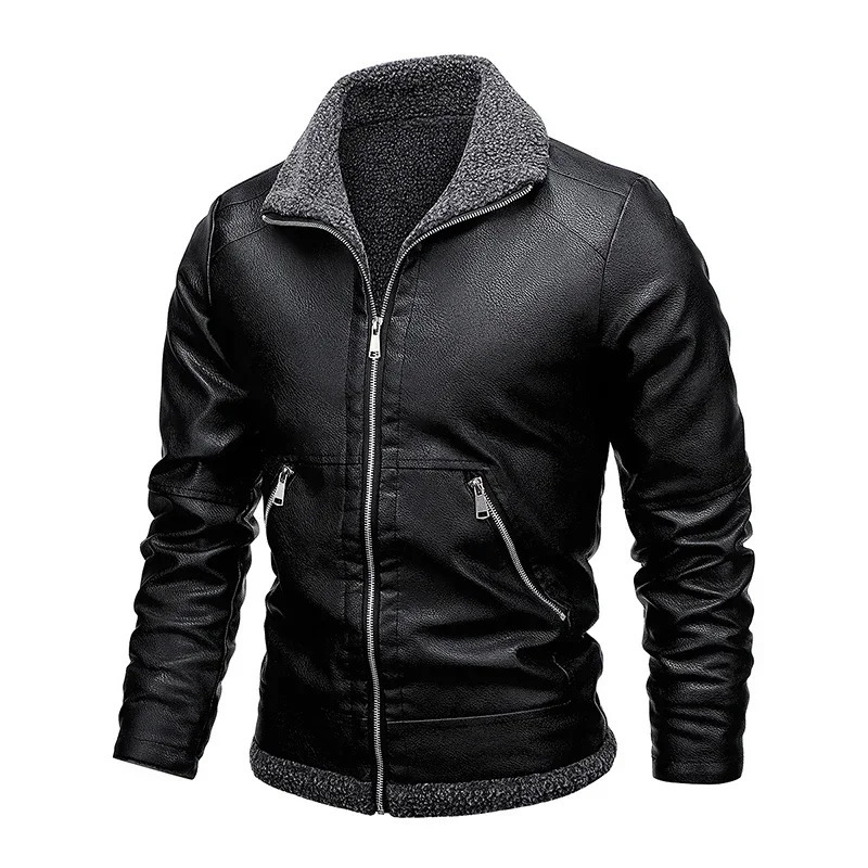 Longsleeve Winter Outerwear Business Motor Pu Leather Jacket Men Fur Collar Fashion Coat Faur 241108