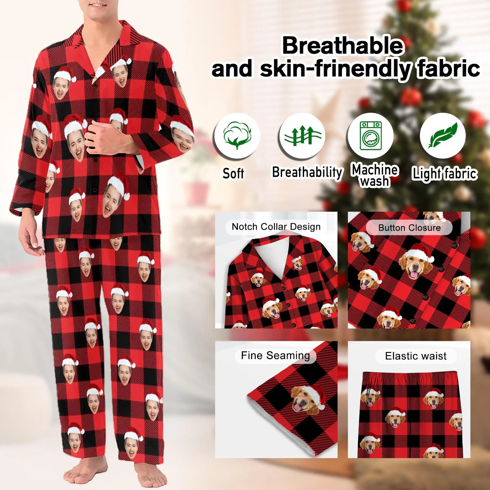 Custom Face Christmas Couple Pajama Pants Holiday Family Party Funny Gifts For WomenMen Sweatshirts 241111
