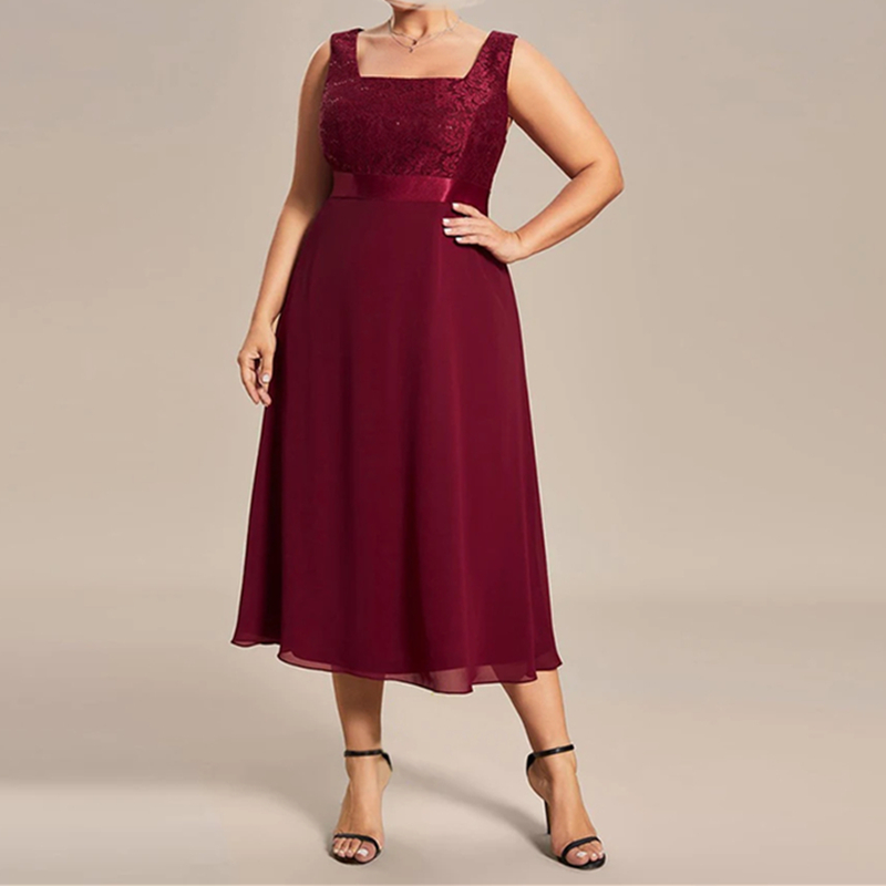 Elegant Tea Length Mother of the Bride Dresses With Lace Jacket 2024 Burgundy Chiffon Wedding Guest Dress A Line Plus Size Prom Formal Wear For Groom 