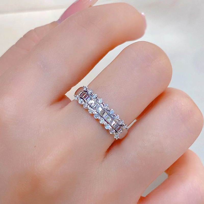 Solitaire Ring 925 Sterling Silver Plated White Gold Square Zirconia Women's Ring White Gold Diamond Ring Square Crystal Wedding Ring Luxury Jewe