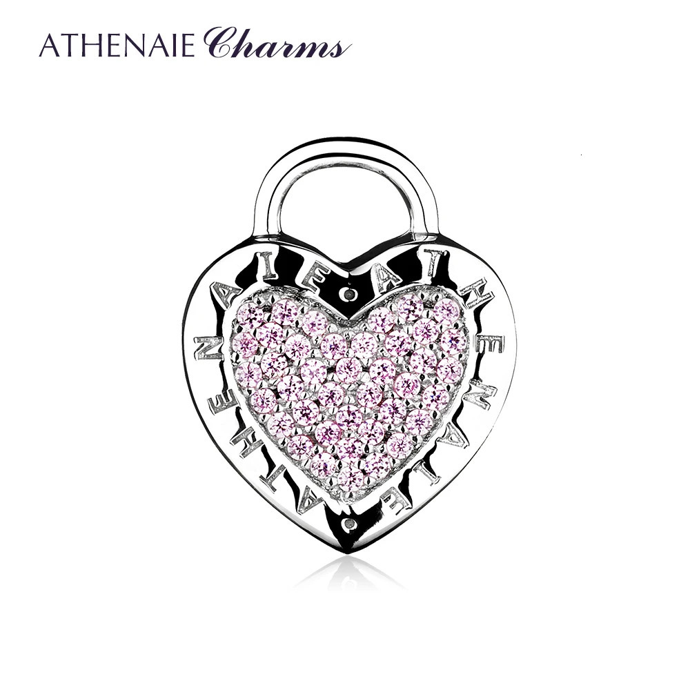 Athena 925 sterling silver charm Pave pink CZ locks your commitment clip beads suitable for European bracelets and necklaces jewelry 241108