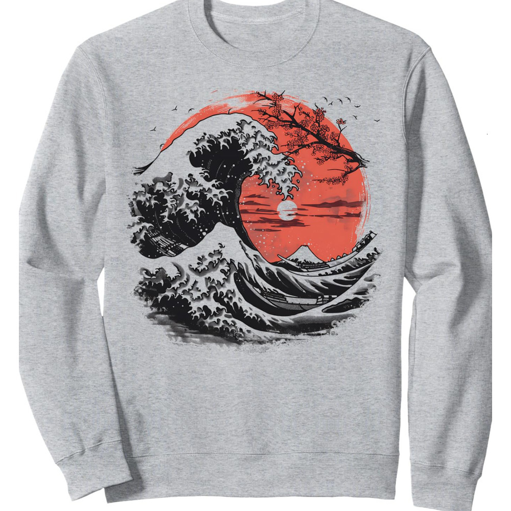 Long Sleeve Shirts for Men sweatshirt Japanese Art Mount Fuji Sunset Japan Gift Sakura Blossom Sweatshirt T shirt Tee Streetwear Casual tops clothes