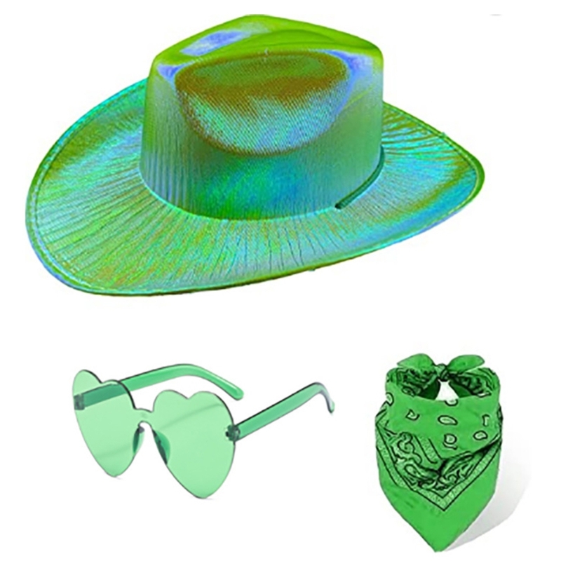 Hats Western Summer Cowboy Sunhat Space Cowgirl Hat and Bandana Sunglasses smile